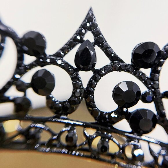 Black Crystal Tiara, Black Crown, Princess Tiara, Goth Black Diamond Headband - Picture 7 of 7